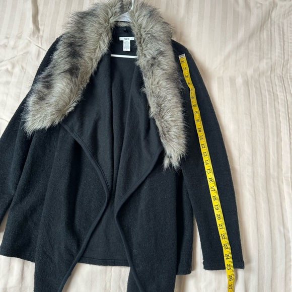 Bar III Cotton Wool Blend Black Cardigan Sweater with removable faux fur Size M - Picture 8 of 9